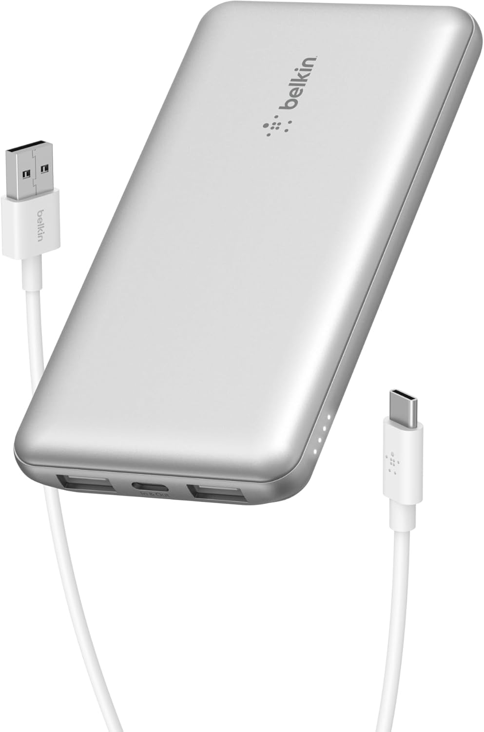 Belkin Portable Charger, USB-C Power Bank 10000 mAh w/ 1xUSB-C Port & 2xUSB-A Ports, 15W w/Type-C to Type-A Cable for iPhone 17, Samsung Galaxy S25, Nintendo Switch 2, Google Pixel 10, etc. – Silver