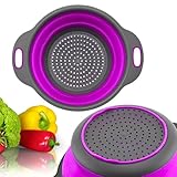 Black and Purple Food Strainer for Kitchen - Small Silicone Colander with Handle for Camping Multifunctional Strainer for Spaghetti and Pasta