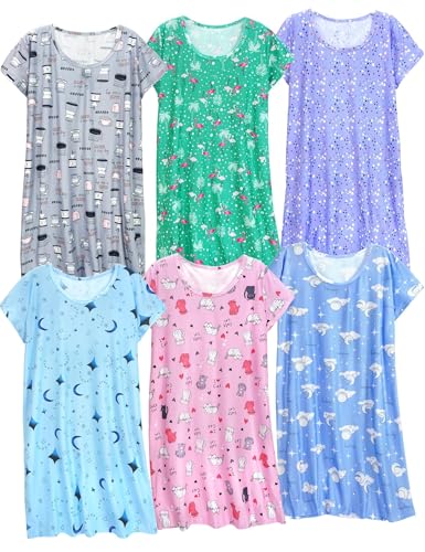 Image of XPUDAC 6-Pack Nightgowns for Women Soft Sleepwear Short Sleeve Women's Nightgowns Print Sleepdress