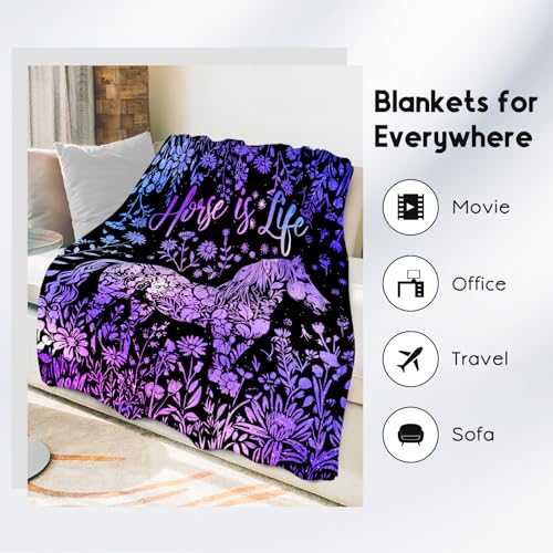 Horse Blanket for Girls - Soft Fuzzy Throw Blanket Gifts - 40x50 Inches Cute Blankets for Couch, Sofa & Office