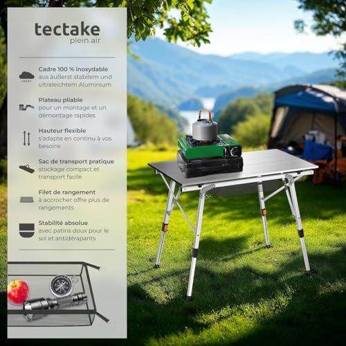 Table de pique-nique pliante aluminium ajustable avec filet - 5