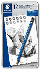 Image of Staedtler Mars Lumograph Art Drawing Pencils, 12 Pack Graphite Pencils in Metal Case, Break-Resistant Bonded Lead, 100 G12
