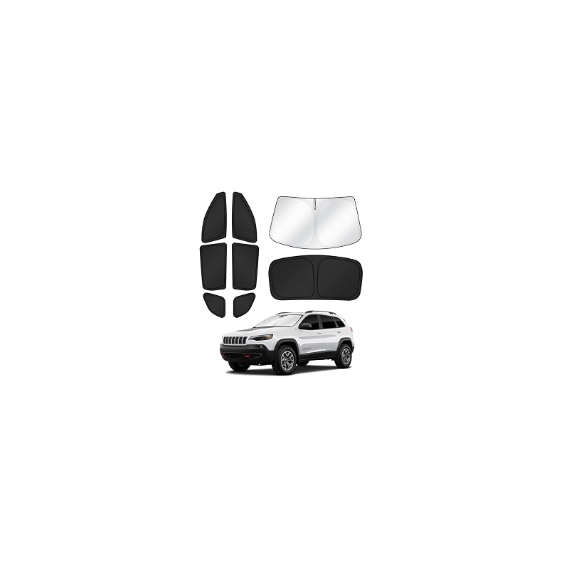 Protetor solar para vidros do Jeep Cherokee 2014–2023 Canvcle preto, conjunto com 8 peças