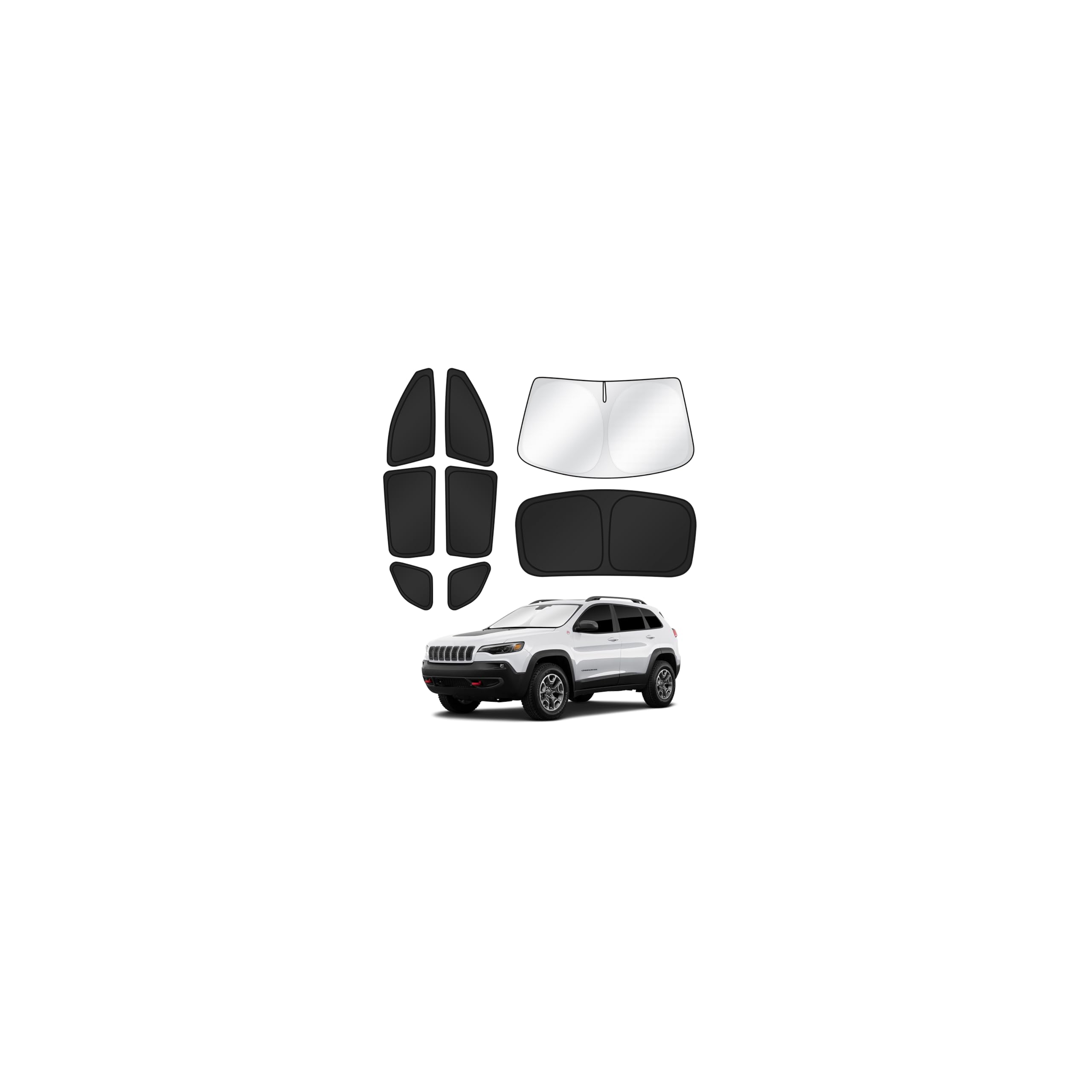 Canvcle Sunshades for Jeep Cherokee 2014-2023 (Not for Jeep Grand Cherokee) Windshield Sun Shade Side Rear Window Shade Cover Sun Visor Shield Privacy Protection Keep Vehicle Cool Black 8PCS