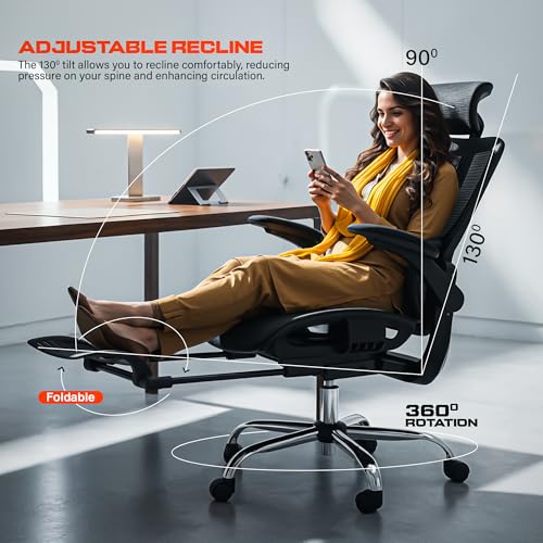 Image of DROGO Ergonex Ergonomic Office Chair for Work from Home with Mesh, Armrest, 2D Headrest & Lumbar Support | Computer Chair for Study | Gaming Chair with Footrest & Heavy Metal Base (Black)