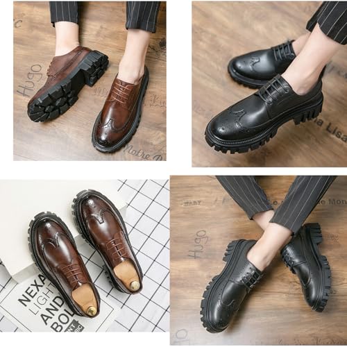 Men's Soft Leather Lace-Up Platform Chunky Dress Shoes Vintage Round Toe Brogue Oxfords Comfortable Non-Slip Lug Sole Business Casual Formal Work Shoes3
