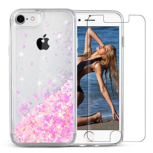 iPhone 7 Case, iPhone 7 Liquid Case, iPhone 8 Case, VEGO Glitter Sparkle Bling Flowing Floating Case Cover Fashion Creative Design for Girls for Apple iPhone 7 (2016) / iPhone 8 (2017) (Pink)
