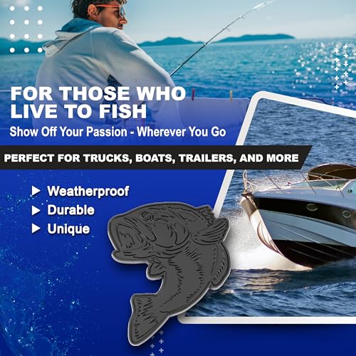 Image of Bass Emblem 3D Fish Badge - Custom Car Sticker for Car, Truck, SUV, Trunk, Hood, Fender - Set of 2 (Matte Black)