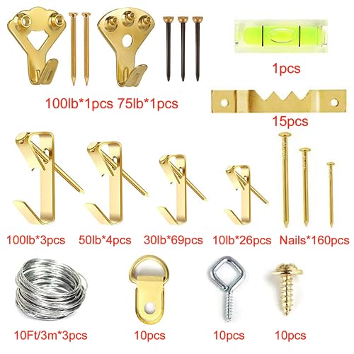 Image of 314 pcs Picture Hanging Kit, Picture Hanger Set, Heavy Picture Hanging Hooks for Drywall, Metal Picture Hooks with Nails, Hanging Wire Sawtooth etc