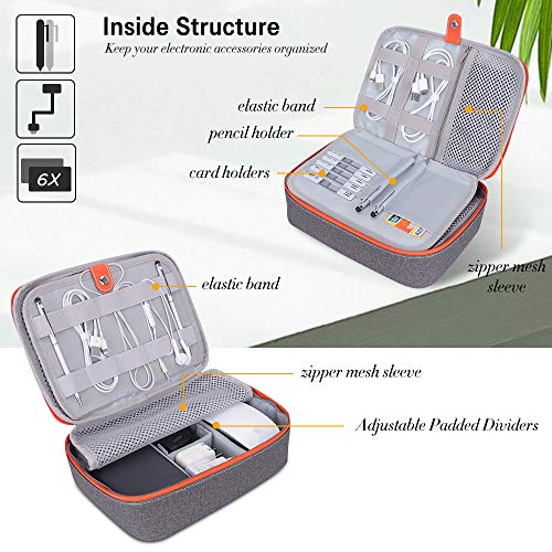 Electronics Organizer Travel Cable Organizer, Toplive Electronics Accessories Case Travel Gadget Bag for Charging Cables, USB Drive, Mouse,Power Bank, Tablet(Up to 8''),Dark Grey-Orange