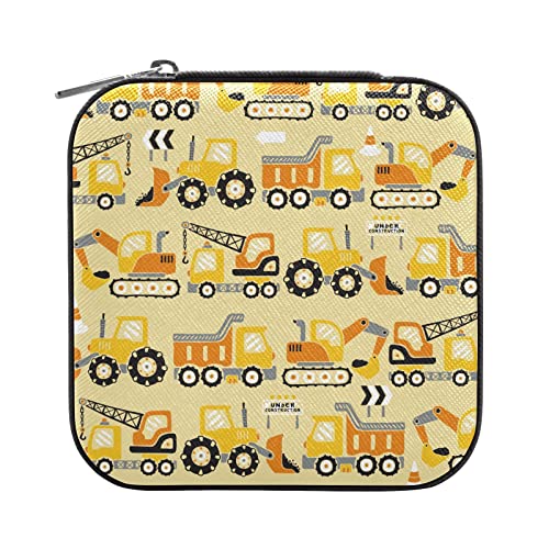 Joyero organizador de viaje, vehículos de construcción, caricaturas, pequeño, portátil, joyería, anillos, aretes, collares, pulseras, piel sintética, mini cajas de almacenamiento para joyas para