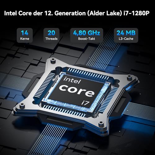 GEEKOM IT12 2025 Edition Mini PC mit Intel i7-1280P (14C/20T, bis zu 4.8GHz), 32GB DDR4 RAM 1TB SSD Mini PC Windows 11 Pro mit SD-Kartenleser|Wi-Fi 6E|Bluetooth 5.2|2*USB4|8K für Home&Office&Busiess