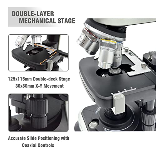 Compound Binocular Microscopes For Adults & Students, Chargeable, 40X-2500X Magnification With 10X/25X Eyepiece, Led Illumination, Abbe Condenser, Double-Layer Mechanical Stage #TOP3