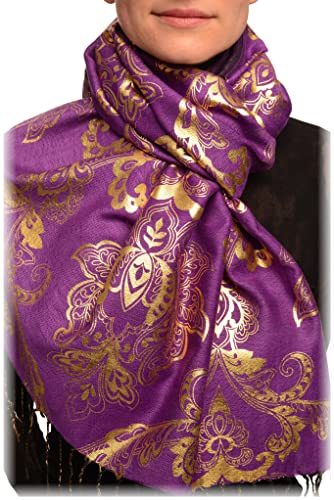 Écharpe violette fleur de lotus doré pour vos soirées chic