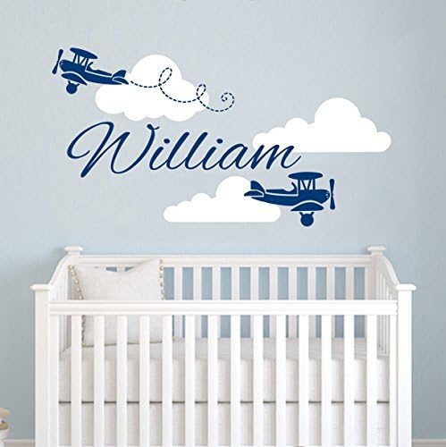Airplane Wall Decals Custom Boys Name Personalized Name Biplane Nursery ...