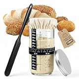 JSMTKJ Barattolo per Lievito Madre 730 ml, contenitore per lievito naturale, kit di base in vetro sourdough con termometro, coperchio, spatola in silicone, Set di base per lievito naturale