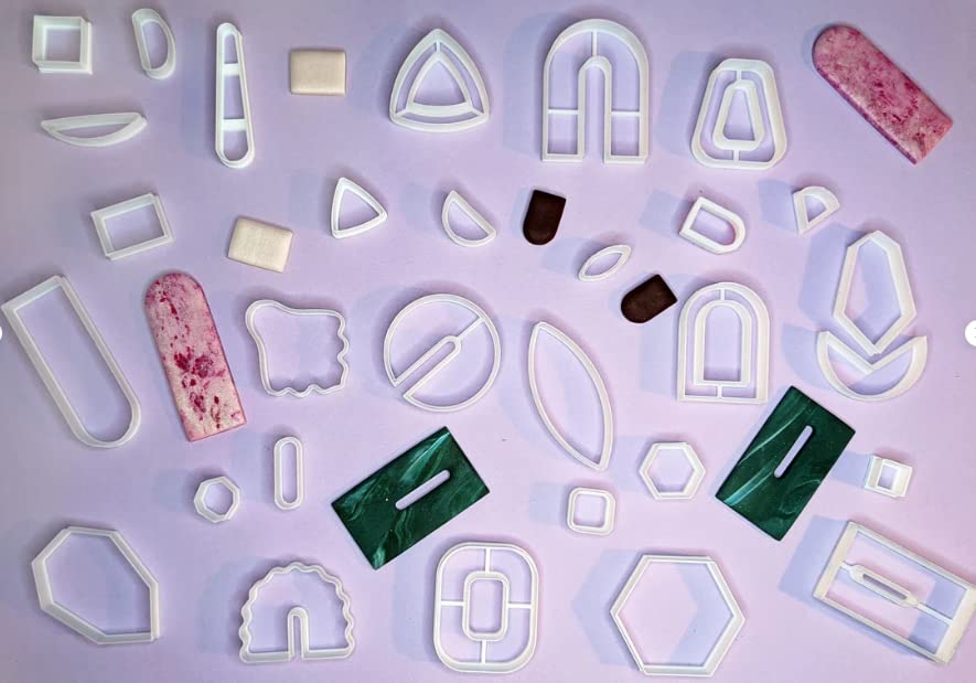 A1 3D Prints Polymer Clay Earing Cutters, diffewrent Shapes, Arch, Chevron, Circle, Clay Earing Making Tools, seto of 30 Designs