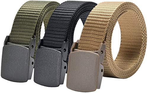 Fierce Military Style Nylon Tactical Belt - 1.5 Inch No Holes Quick Release Riggers Belt for Men and Women - Heavy Duty for Cargo Pants (3 Pack)