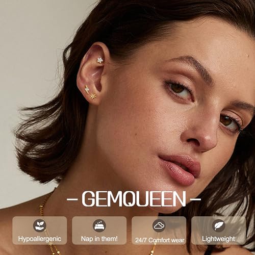 G23 Implant Grade Titanium Flat Back Earrings 5A CZ Studs: 14K Gold Hypoallergenic 3 Pcs 18G Internally Threaded Tragus Cartilage Conch Helix Piercing Jewelry for Sensitive Ears Women Men3