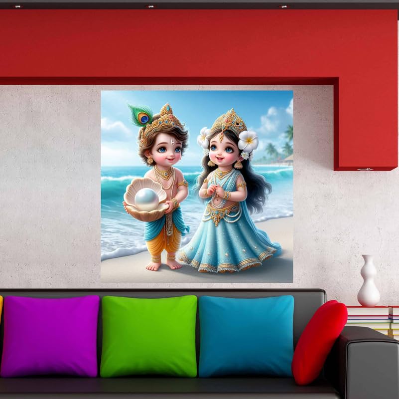 Image of British Terminal Cute little Bal Gopal Baby God Krishna| Kanha Ji | Laddu Lord Makhan Chor Painting Religious Poster for Pregnant Women for wall (matt thin vinyl,sticker,multicolor,unframed)| bj353