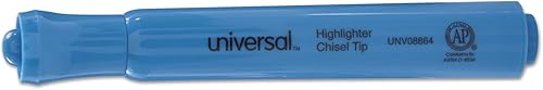 Miniatura 2 de Universal Resaltadores de escritorio, tinta azul fluorescente, punta de cincel, barril azul, docena