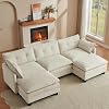 Amsleekey Modular Sectional Sofa, 111.5″ U-Shaped Corduroy Comfy Sectional Couches for Living Room, 3-Seater Cloud Couches with 2 Movable Ottomans, Flexible Combination Modern Deep Seat Sofa (Beige)