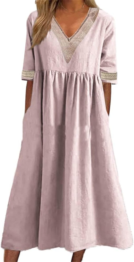 Geleglaer Women’s Boho Floral Maxi Dress Summer Casual Crew