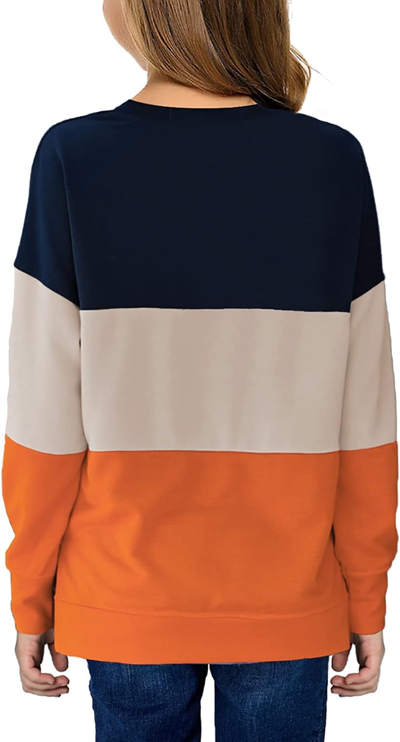 SELINK Girl's Casual Big Kids Long Sleeve Striped Color Block Casual Tees with Pockets - Image 2