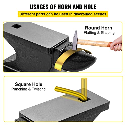 Vevor Cast Iron Anvil, 100 Lbs(45Kg) Single Horn Anvil With 10.4 X 5 In Countertop And Stable Base, High Hardness Rugged Round Horn Anvil Blacksmith, For Bending, Shaping, Twisting #TOP3