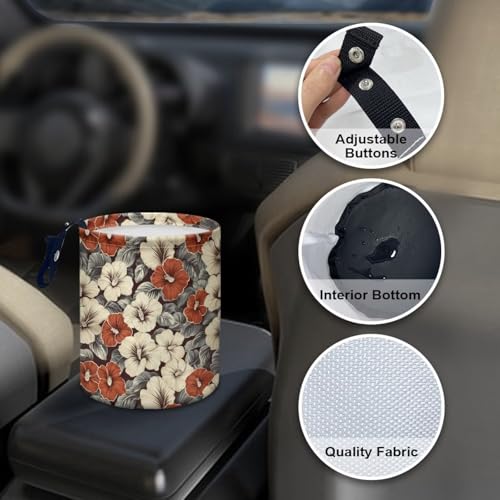 Image of Hawaiian Flower Car Trash Can Collapsible Hanging Portable Dustbin Bin Waste Basket for Women Car Accessories Interior Small Trash Can for SUV Trucks
