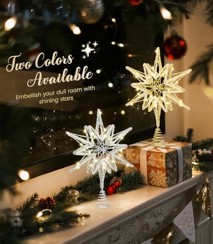 Luxspire Weihnachtsbaumspitze, beleuchtet Stern Baumspitze mit USB Plug-in&Fernbedienung, 9,8" LED Metall Dekorationen Licht… – Ansicht 6