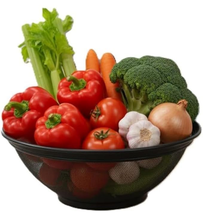 Image of Premium Stainless Steel Mesh Fruit & Vegetable Washing Basket - Multipurpose Strainer Bowl for Kitchen, Durable Rust-Free Colander in Variant Size (Black, 28CM)