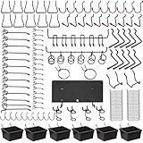 156個 有孔ボード パンチングボードフック 有孔ボード リングフック 厚さ 1-6mm ボード 対応 穴 ピッチ25mm 穴あき ボード ペグボード プラボックス付き 吊り下げラック 固定 止め 金具 商品展示 ディスプレ スチール製 壁面収納 (ブラック)