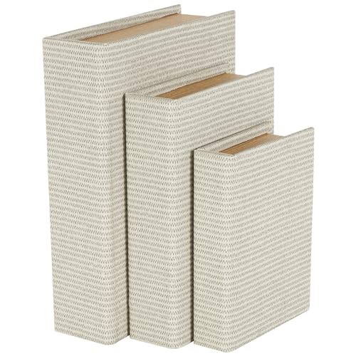 Deco 79 Faux Leather Decorative Box Book Shaped Book Shaped Boxes, Set of 3 Decorative Keepsake Boxes 12", 10", 8"H, Cream
