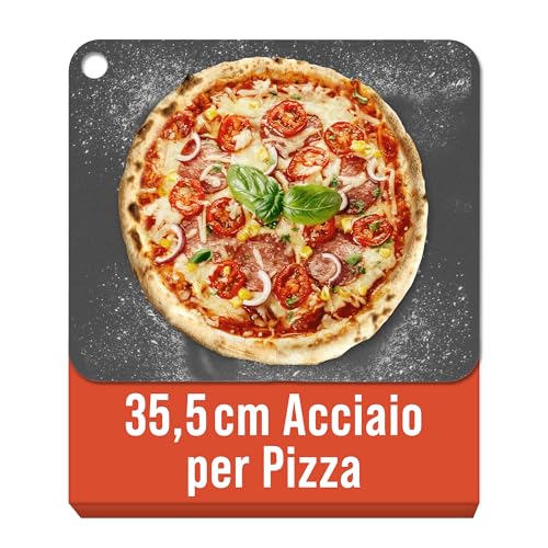 Chef Pomodoro Pietra Refrattaria per Pizza da Forno 35,6 x 30,5 cm (6,35 mm), Pietra Pizza Barbecue, Piastra Forno Refrattaria, per forno elettrico di casa, in acciaio con fori per sollevamento