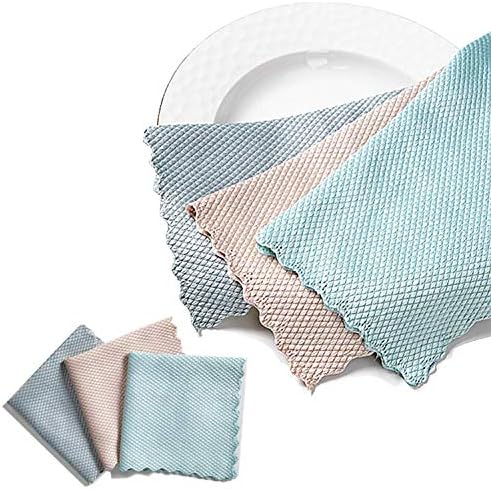 20-Pack Fish Scale Designkitchen Mirror Rags with Poly Scour Mesh Scrubbing Side Reusable Microfiber Glass Cleaning Cloth Dish Cloths for Washing/Windows/Cars Mirrors/Stainless Steel