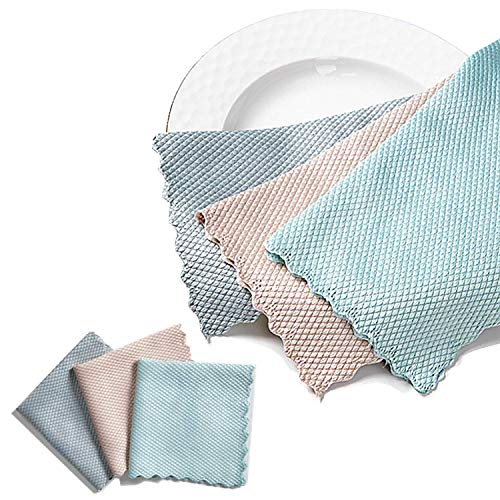20-Pack Fish Scale Designkitchen Mirror Rags With Poly Scour Mesh Scrubbing Side Reusable Microfiber Glass Cleaning Cloth Dish Cloths For Washing/Windows/Cars Mirrors/Stainless Steel #TOP26