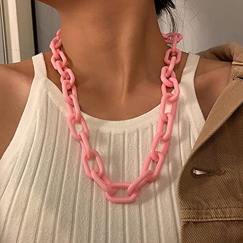 Wiwpar Long Acrylic Choker Necklace Paperclip Chain Necklace Minimalist Multicolor Chunky Chain Collar Necklace For Women And Girls (Pink) #TOP1