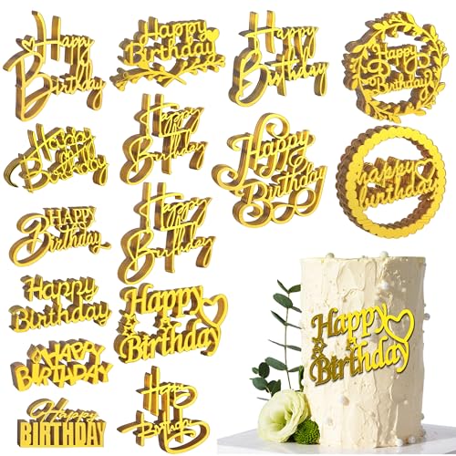 Rasslisa LISA-23KFT-LXX 120 Pcs Gold Happy Birthday Cake Toppers Mirror Acrylic Cake Topper Cake Decorations Cake Inserts Cake Decorating Supplies Cupcake Toppers For Birthday Party Cake Desserts Pastries 15 Styles cover