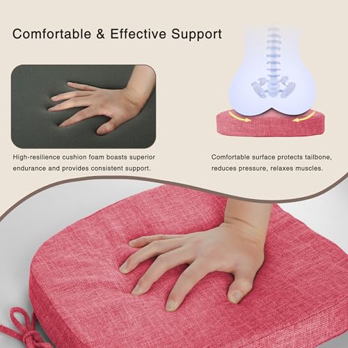 Image of OVOV 14x14 Chair Cushions for Metal Dining Chairs 1 Piece Pink | Non Slip, Washable Removable Cover with Ties, Textured, for Dining Room, Kitchen Cafes Bistro Patio, Stackable Chairs