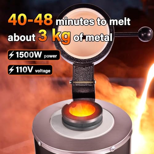 3KG smelting furnace kit, 1500W Automatic Digital Melting Furnace Machine With Fluted Graphite Crucible Accurate Warming Equipment For Smelting Aluminum Gold Copper Metal Scrap(Black, 1150°C/2102°F)