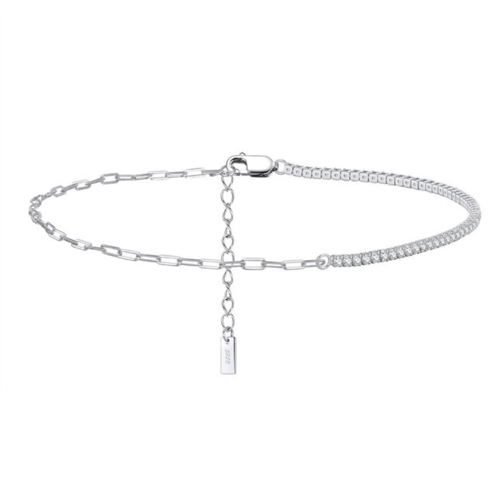 Pulsera de pie, Cadenas for el Tobillo, Cadenas de Clip de Oro, Tobilleras de Tenis for Mujer, Plata 925, Moda de Verano, joyería de Cadena de pie de Zirconia cúbica
