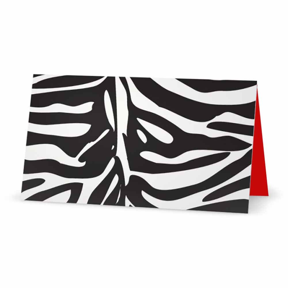 Zebra Print und Rot Karten – Zelt Stil – 10 Oder 50 Pack – Weiß Blanko Vorne mit Rot