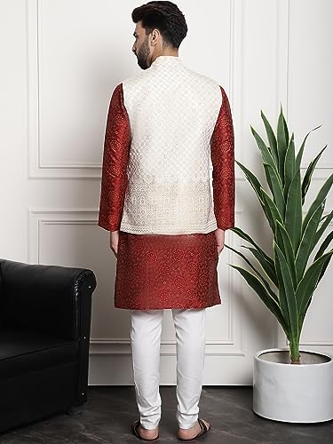 Image of Sojanya (Since 1958 Men'S Silk Blend Kurta Pyjama & Nehru Jacket Combo
