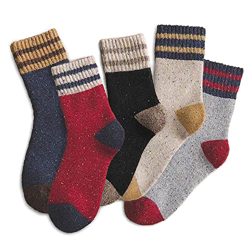Meloday Thick Wool Vintage Classic Hiking Crew Socks for Women Soft and Comfortable - 5 Pairs Per Pack
