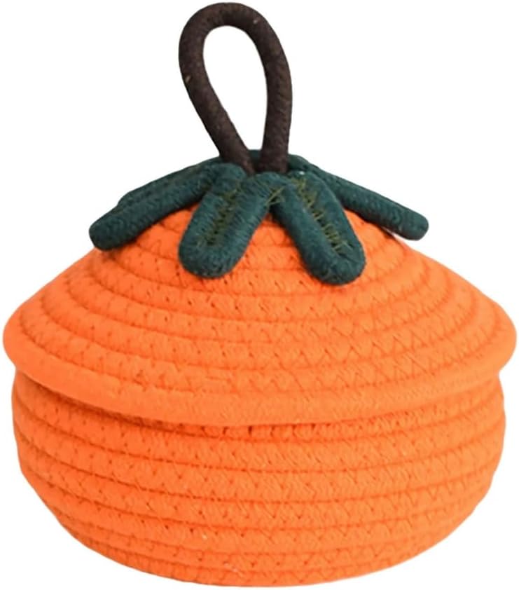 Decorative Cotton Woven Pumpkin Basket with Cover Seasonal Storage Organiser
