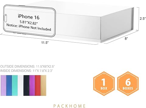 PACKHOME 6 Gift Boxes 11.5x8x2.5 Inches, 6 Large Gift Boxes 13.5x10x3.5 Inches (White)