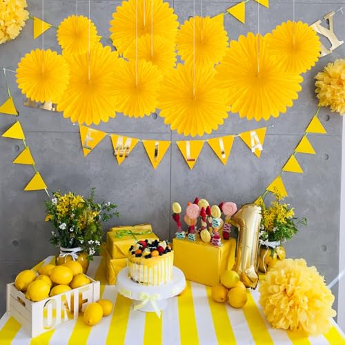 Image of 20 Pcs Golden Yellow Hanging Paper Fan, Hanging Honeycomb Round Paper Fans for Weddings, Birthdays, Christmas, Baby Showers, Classroom, Events Ceiling Party Supplies Decorations