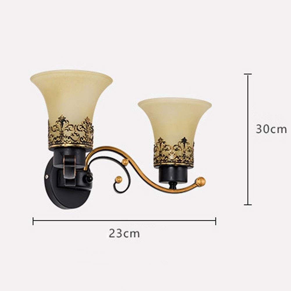 Wandlampe American Country Wohnzimmer Schlafzimmer Retro Wandleuchte Umgedreht Schlafzimmer Nacht Leselampe Vintage Muster Glas Hotelkorridor Eingebettete Wandleuchte Einzel-/Doppelkopf-Wandlaterne