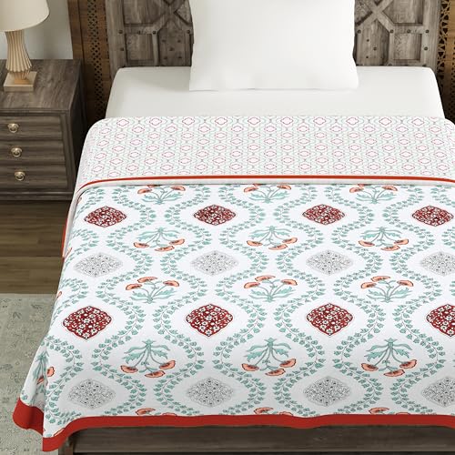 Image of BLOCKS OF INDIA Hand Block Printed Cotton Single Size Reversible Malmal Dohar for Summer (Brick Motifs)